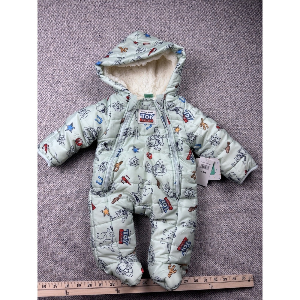 Disney Baby Toy Story Hooded Puffer Pram Suit Snowsuit 0-3 Months Mint Green New